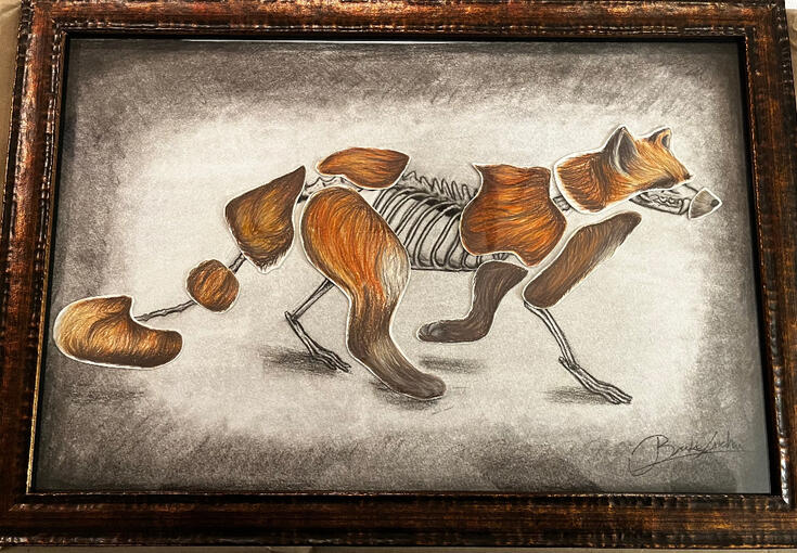 Fur and bones. 14’ x 24’ materials: prismacolor pencils and charcoal Completion: December 202